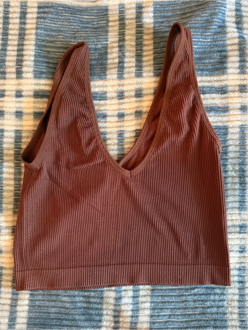 Colsie Ribbed V-Neck Bralette - Brown